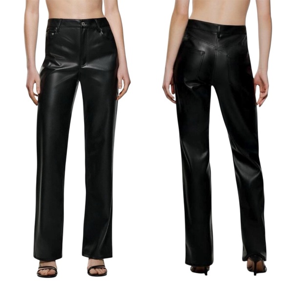 Zara Pants - Zara Black 90’s Full Length Faux Leather Pants 8 Straight Leg